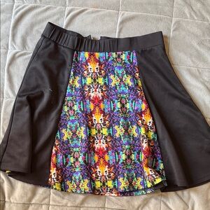Olsenboye Black Skater Skirt with Multicolor Kaleidoscope Panel